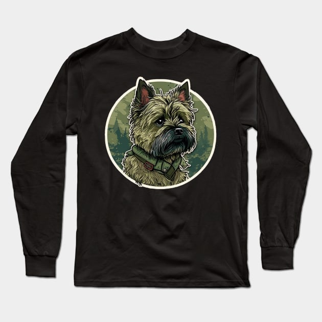 Cairn Terrier Camouflage Motif Long Sleeve T-Shirt by Mike O.
